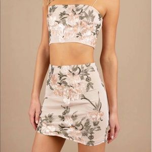 Floral Embroidered Mini Skirt and Crop Set